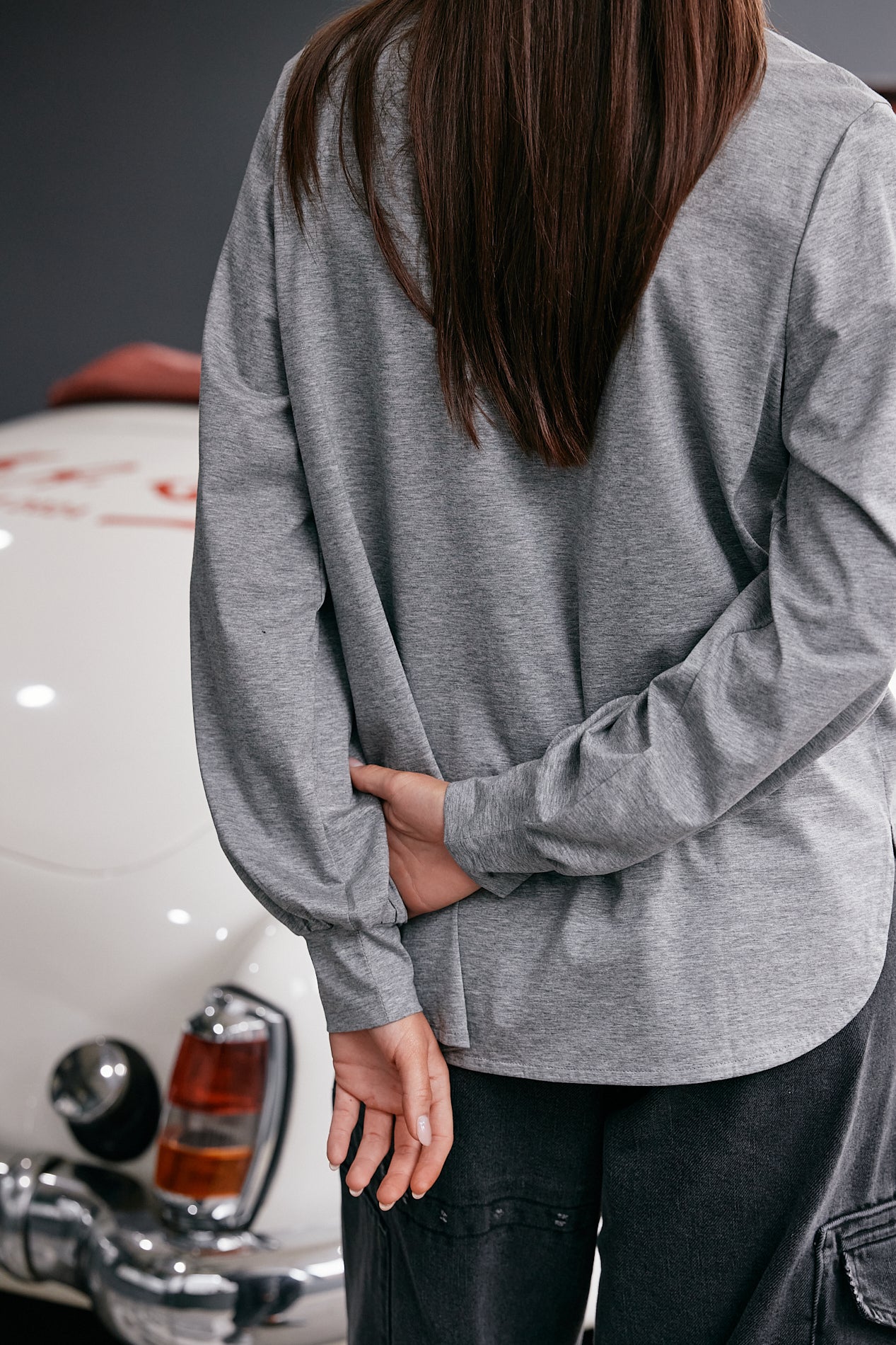 M.A. Dainty Baxter Grey Cotton Top