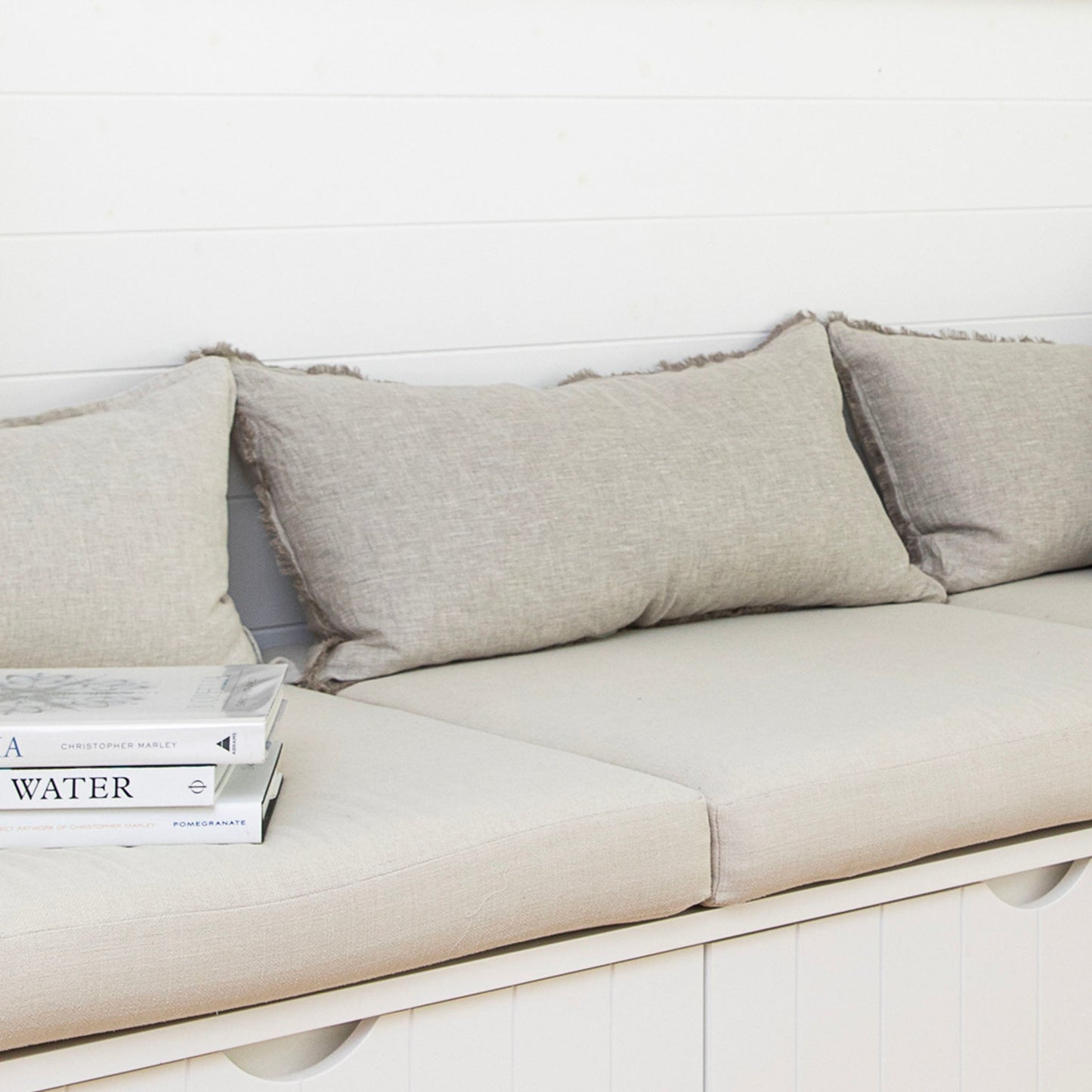 Long Frayed Natural Linen Lumbar Cushion