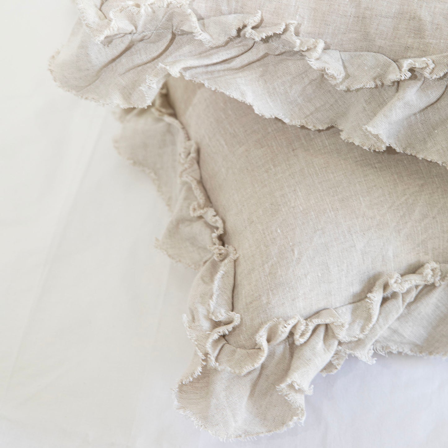 Isle Ruffled Natural Linen Lumbar Cushion