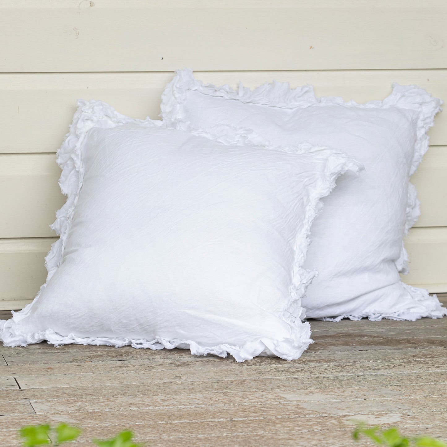 Isle Ruffled White Linen Euro Covers