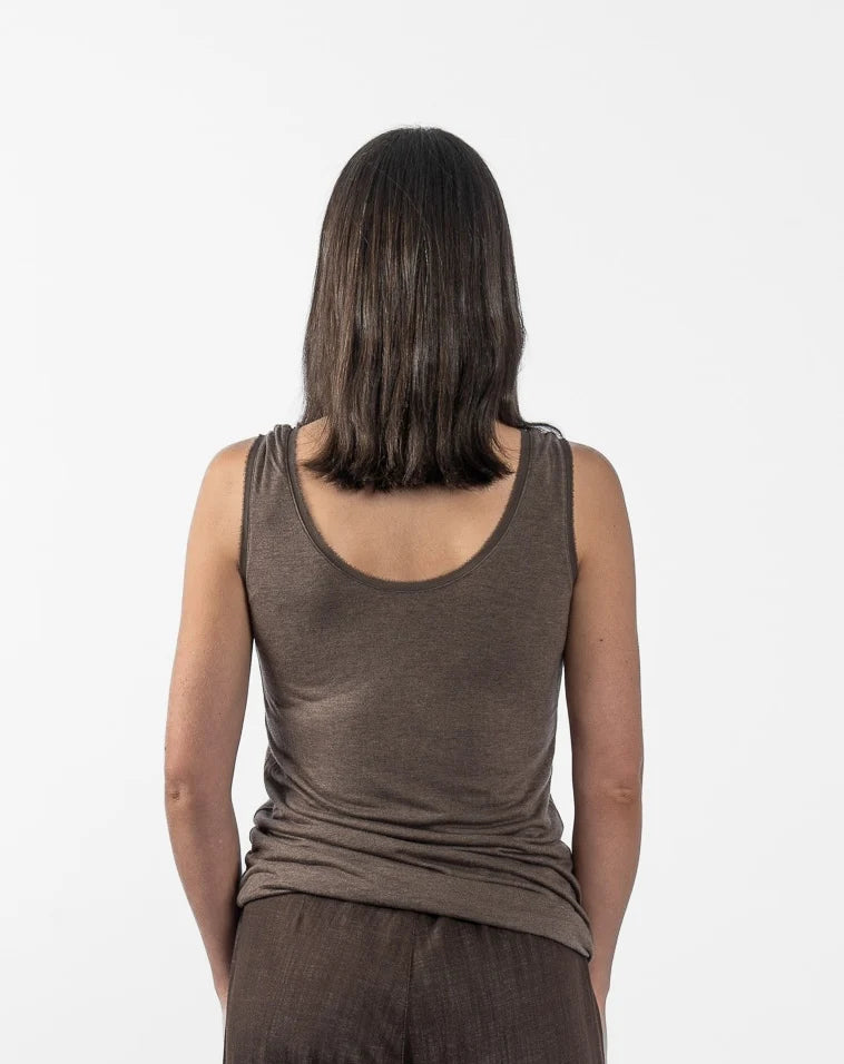 M.A. Dainty Tunnel Chocolate Mousse Silk Tank Top