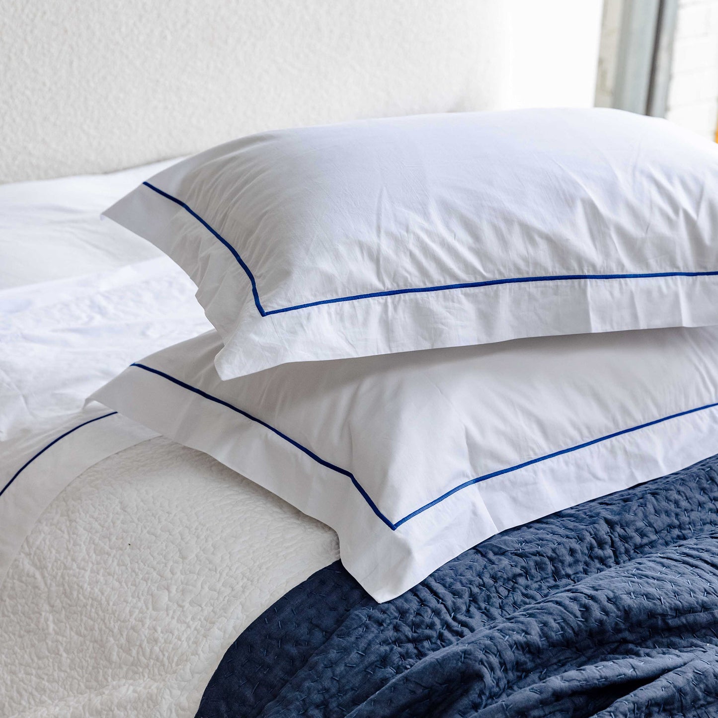 Grace Navy Embroidered 250TC Cotton Sheet Sets