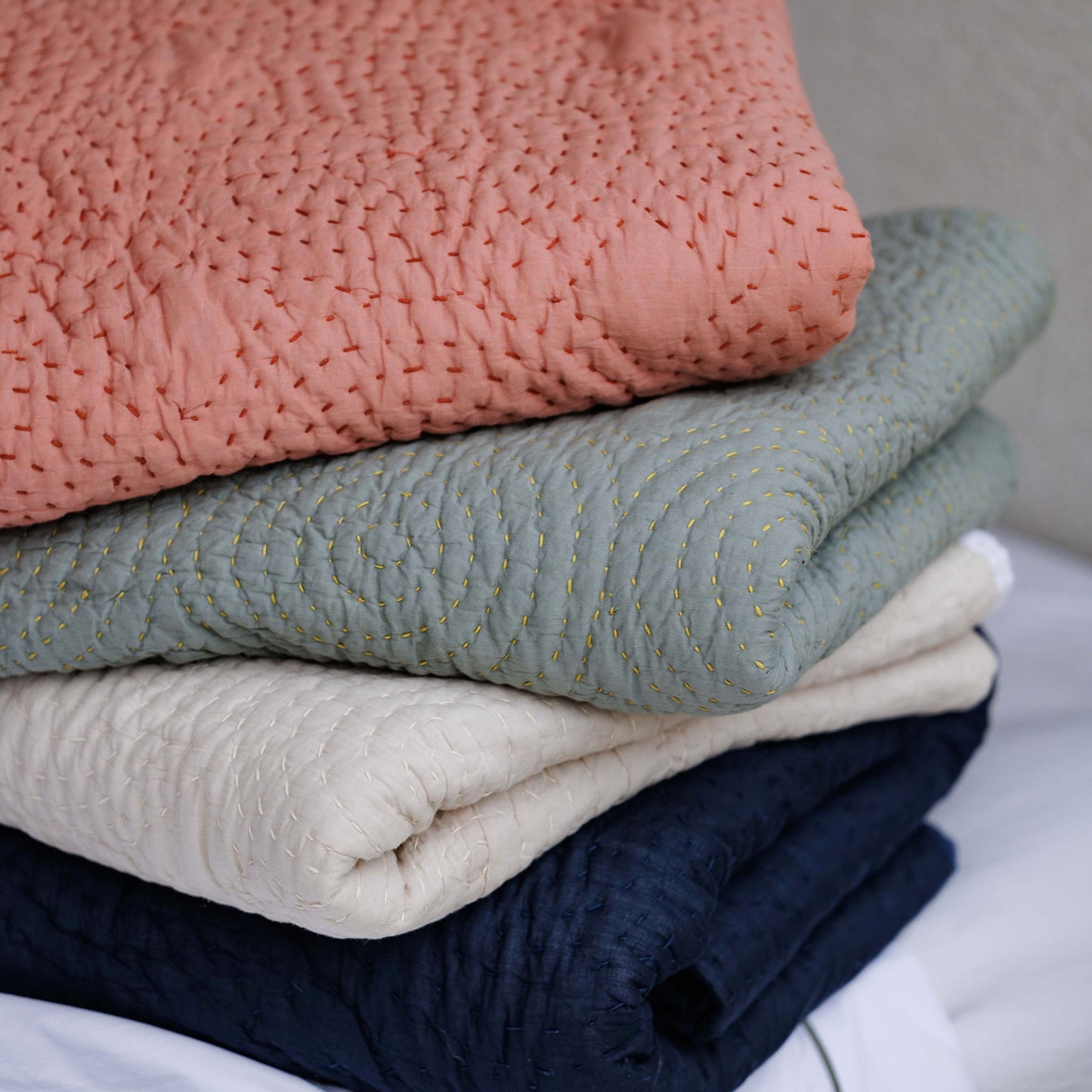 Haven Navy Cotton Kantha Stitch Comforter