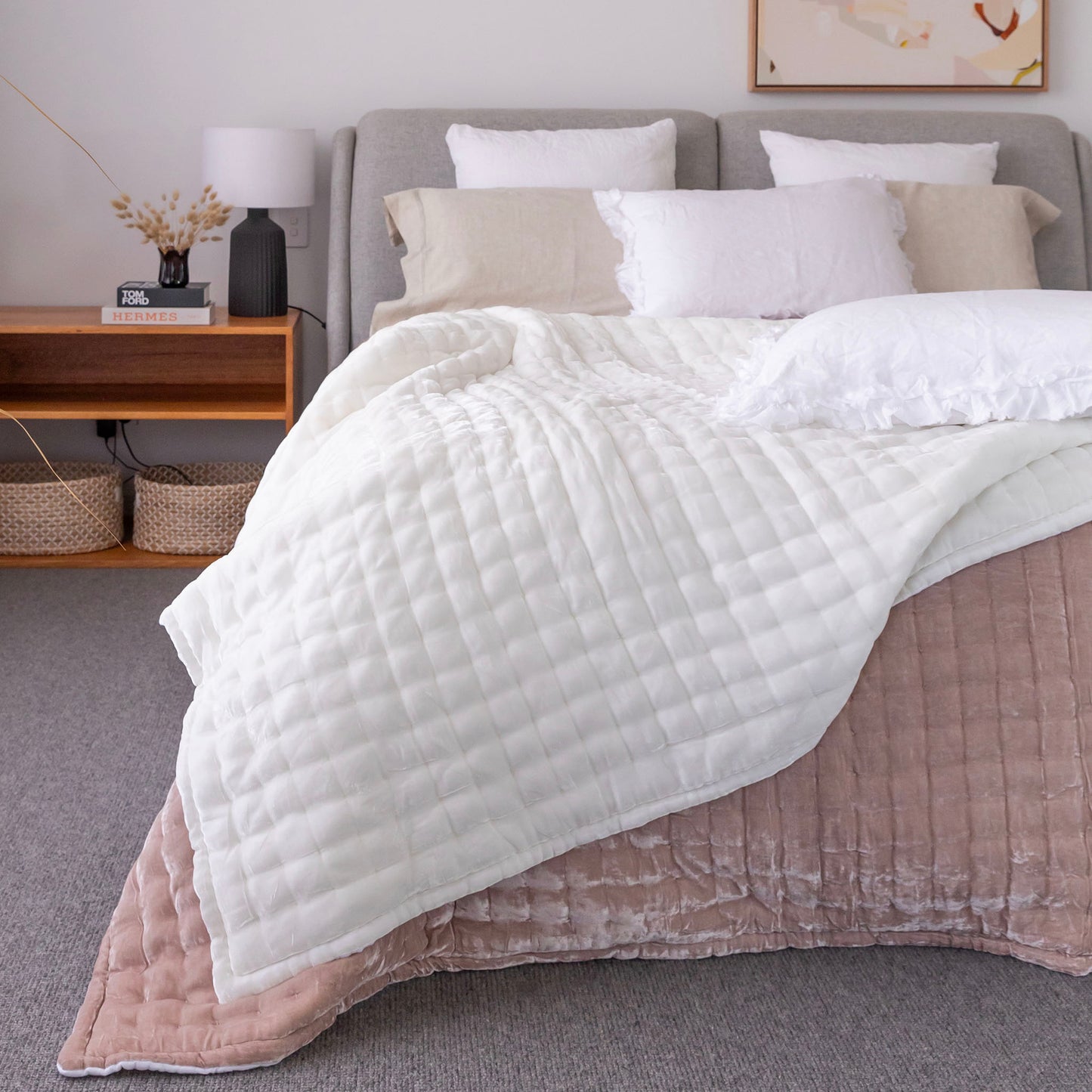 Tempt Antique White Silk Velvet Throw