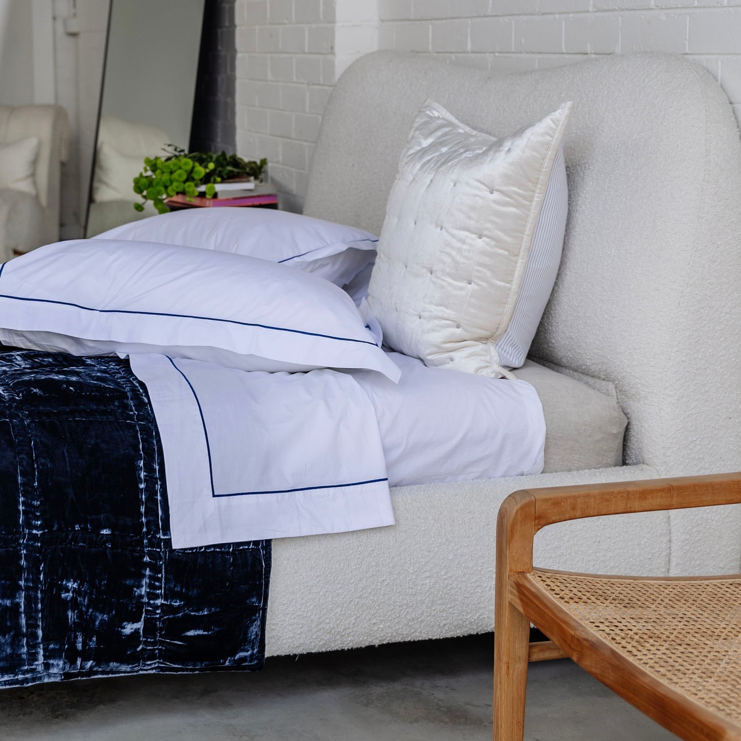 Grace Navy Embroidered 250TC Cotton Sheet Sets