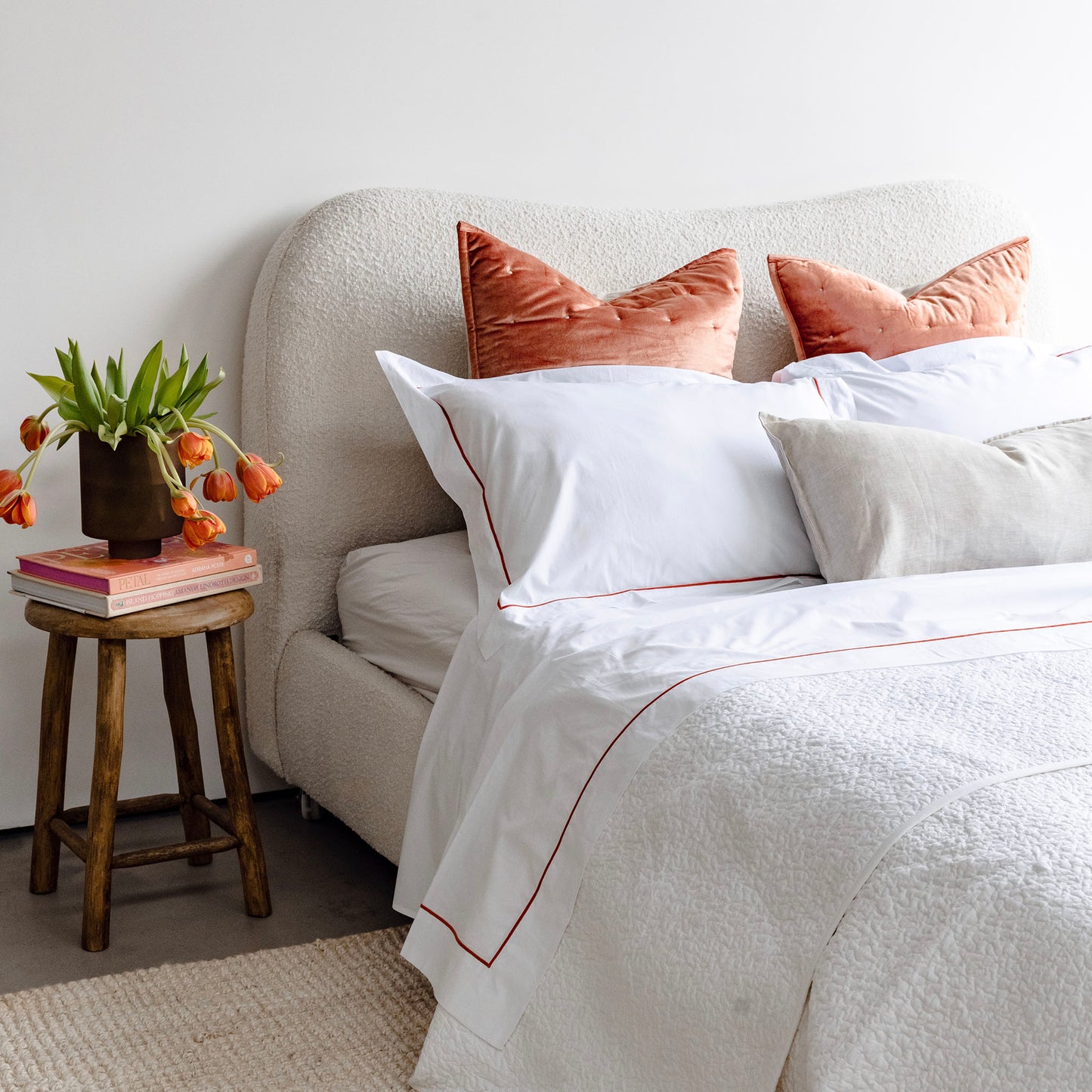 Grace Burnt Orange Embroidered 250TC Cotton Sheet Sets
