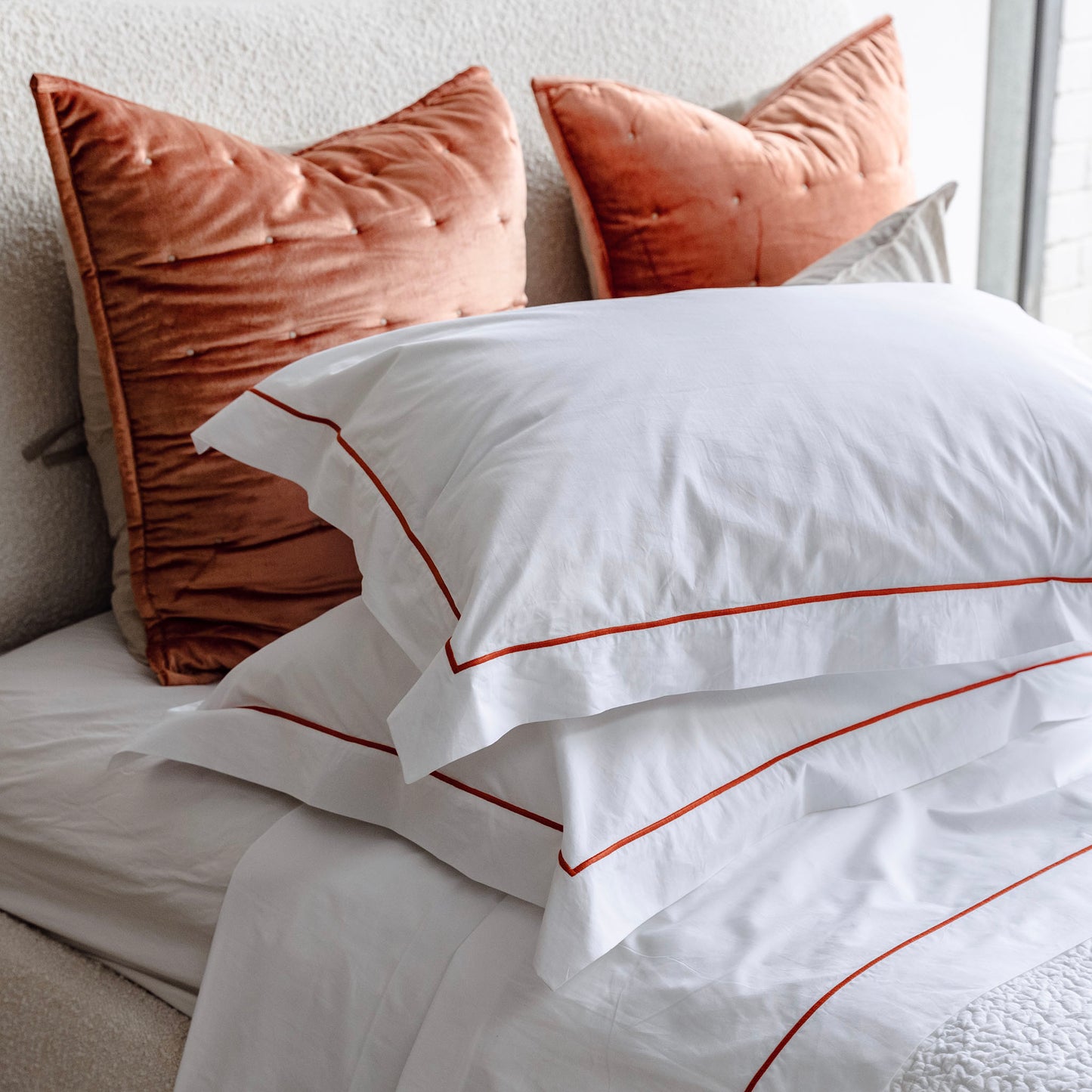 Grace Burnt Orange Embroidered 250TC Cotton Sheet Sets