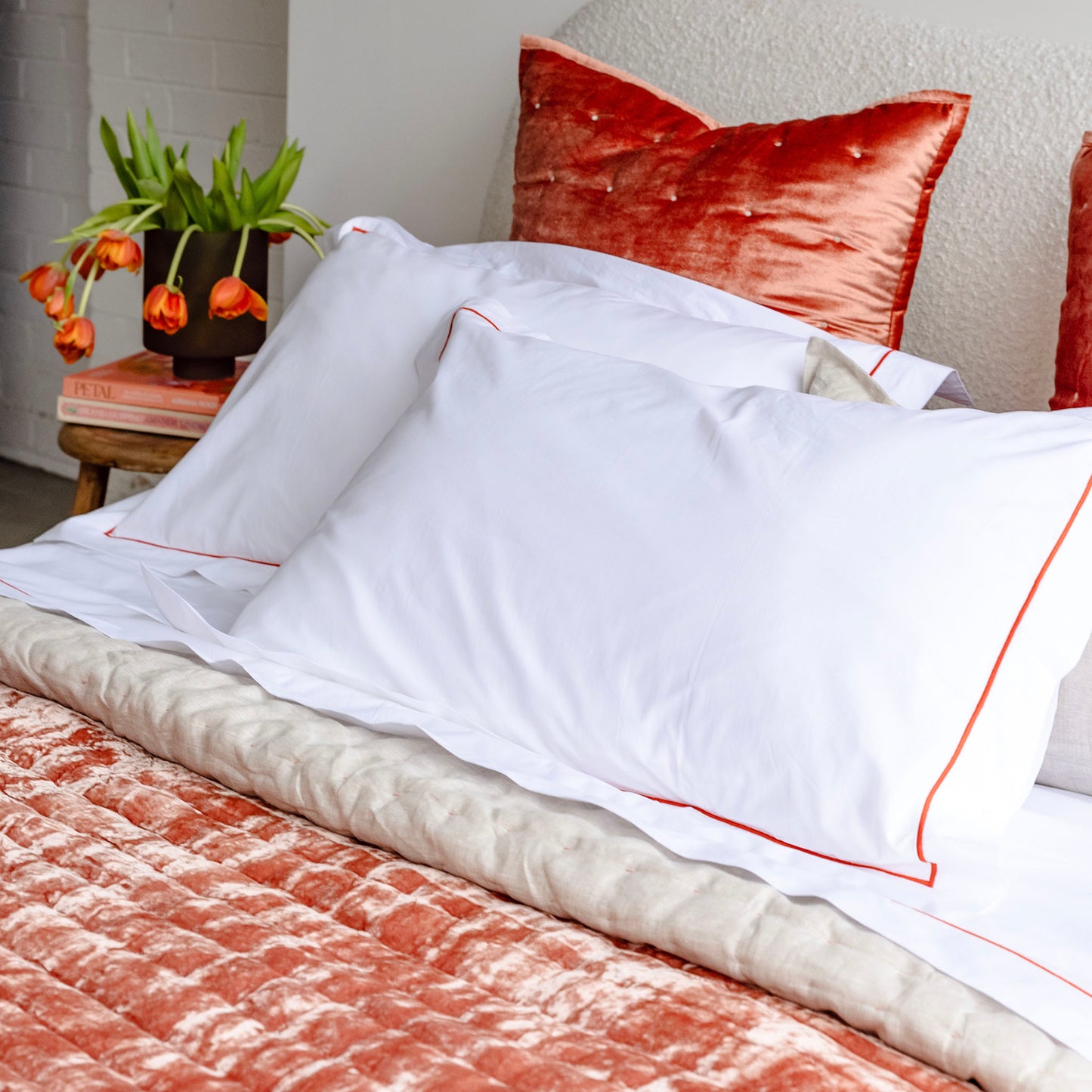 Grace Burnt Orange Embroidered 250TC Cotton Sheet Sets