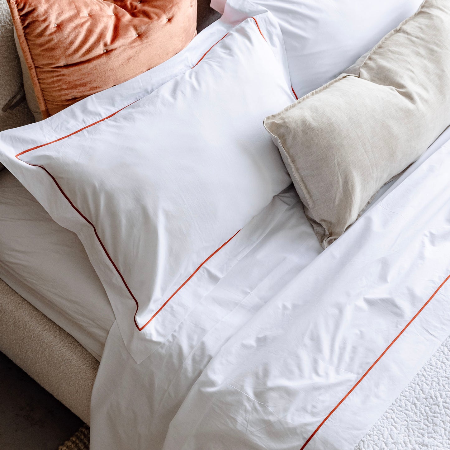 Grace Burnt Orange Embroidered 250TC Cotton Sheet Sets