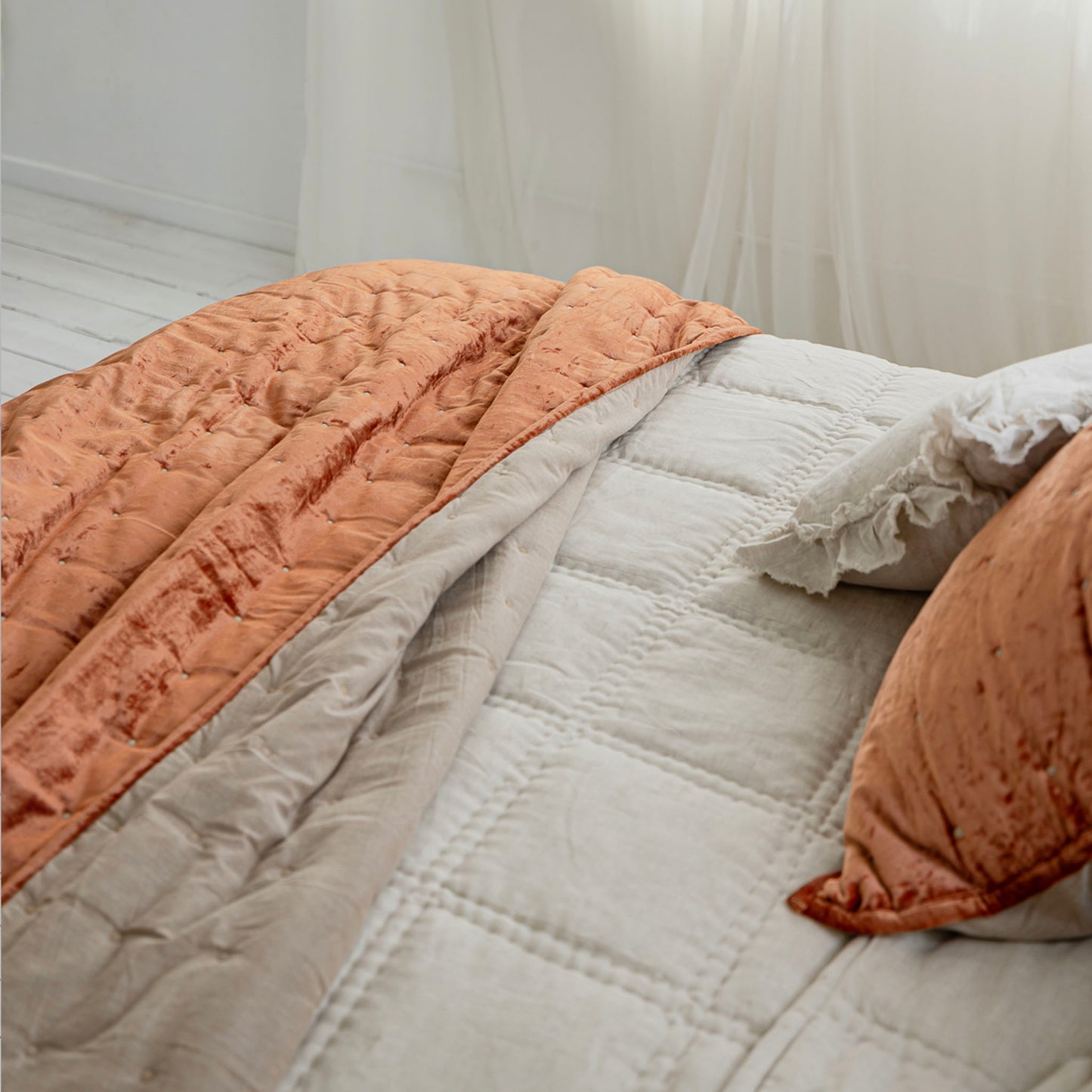 Dainty Burnt Orange Cotton Velvet Throw