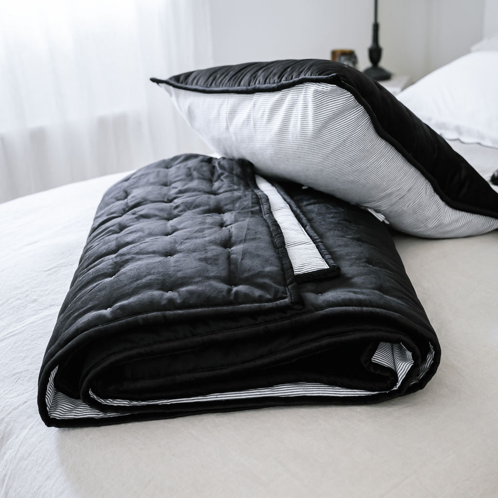 Dainty Black Cotton Velvet Cushion Cover