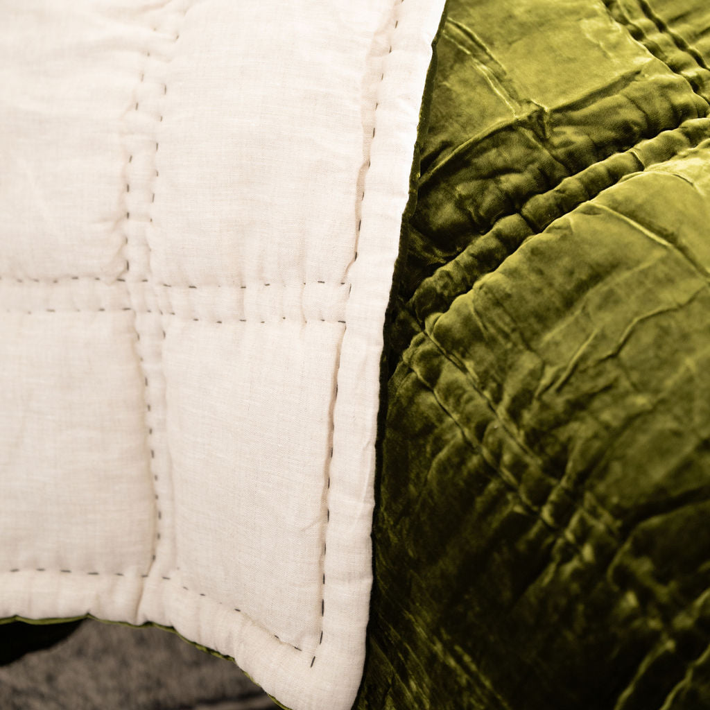 Bliss Olive Silk Velvet Quilt