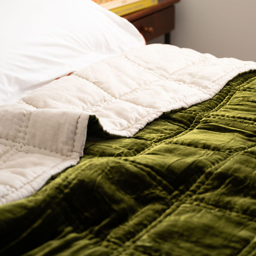 Bliss Olive Silk Velvet Quilt
