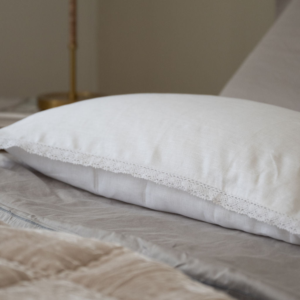 Whisper White Linen Lace Trim Pillowcases