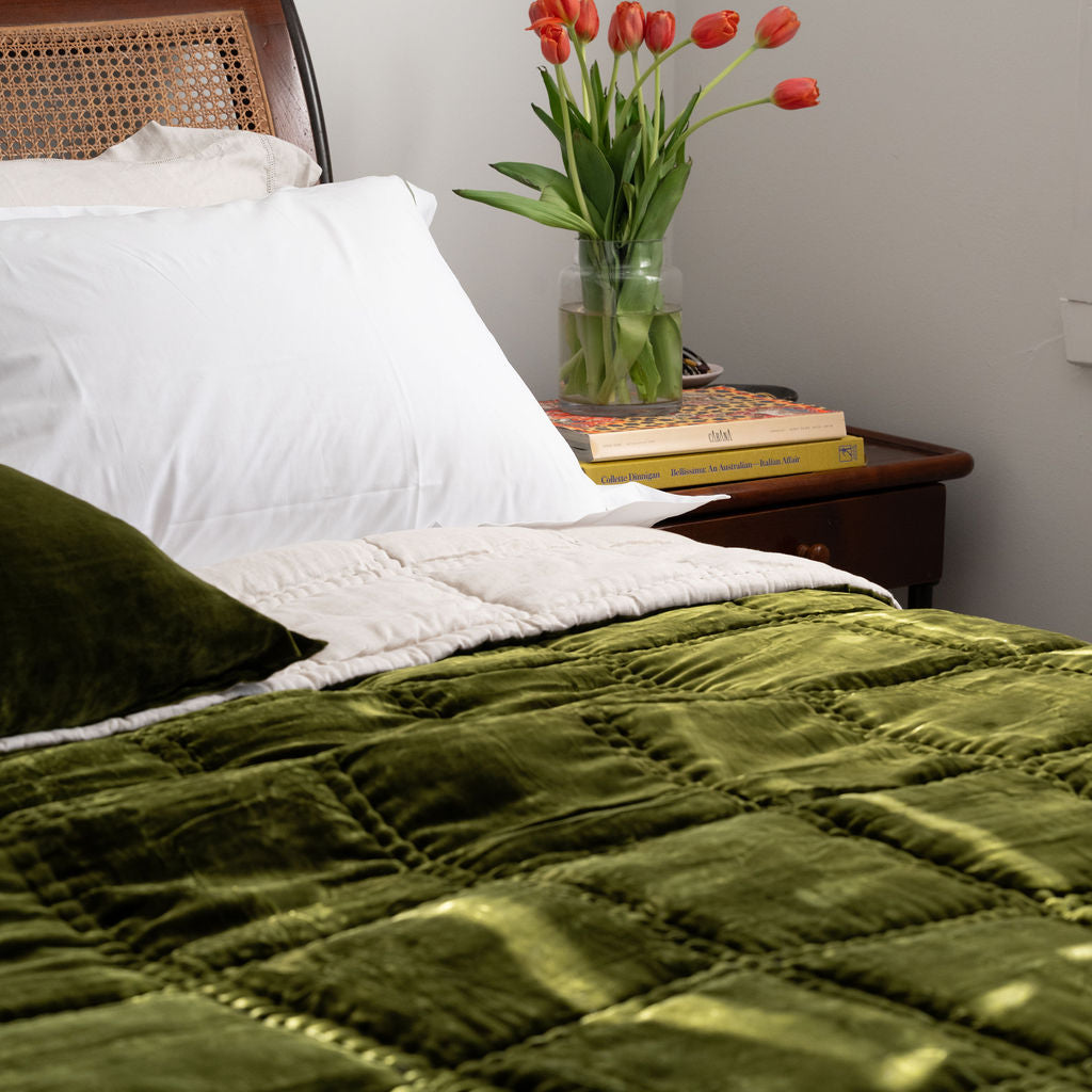 Bliss Olive Silk Velvet Quilt