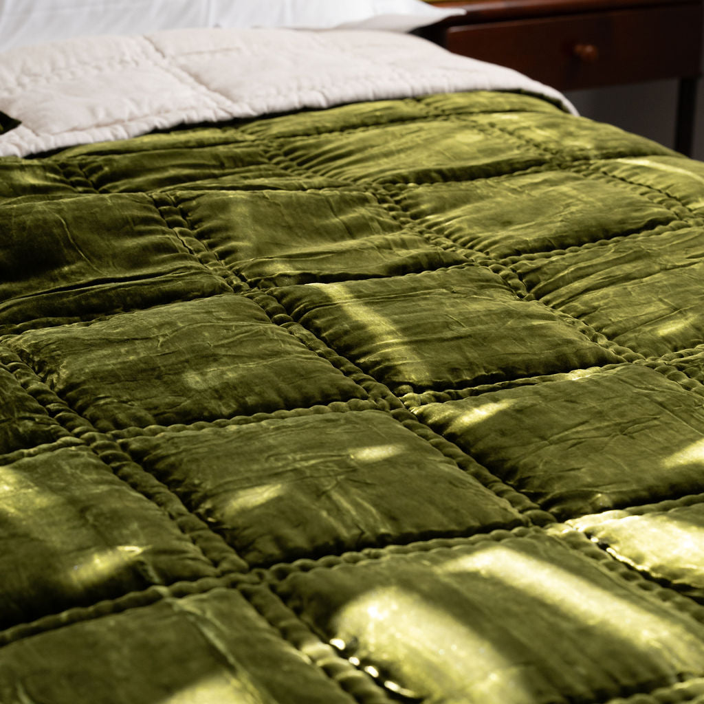 Bliss Olive Silk Velvet Quilt
