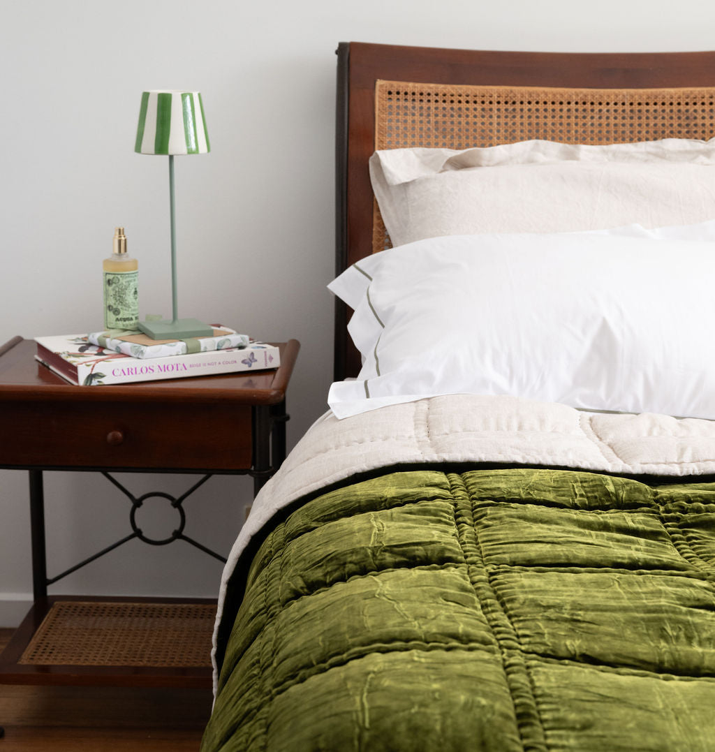 Bliss Olive Silk Velvet Quilt
