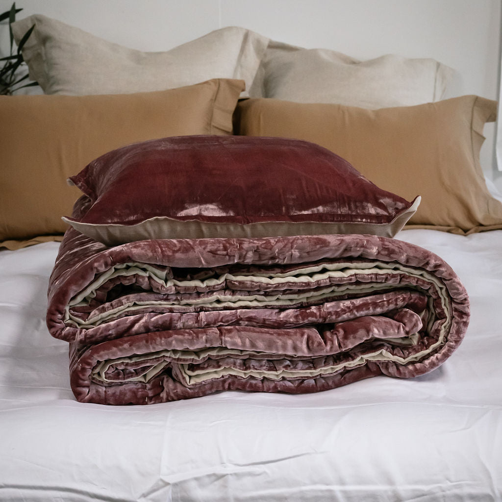 Bliss French Rose Silk Velvet Quilt