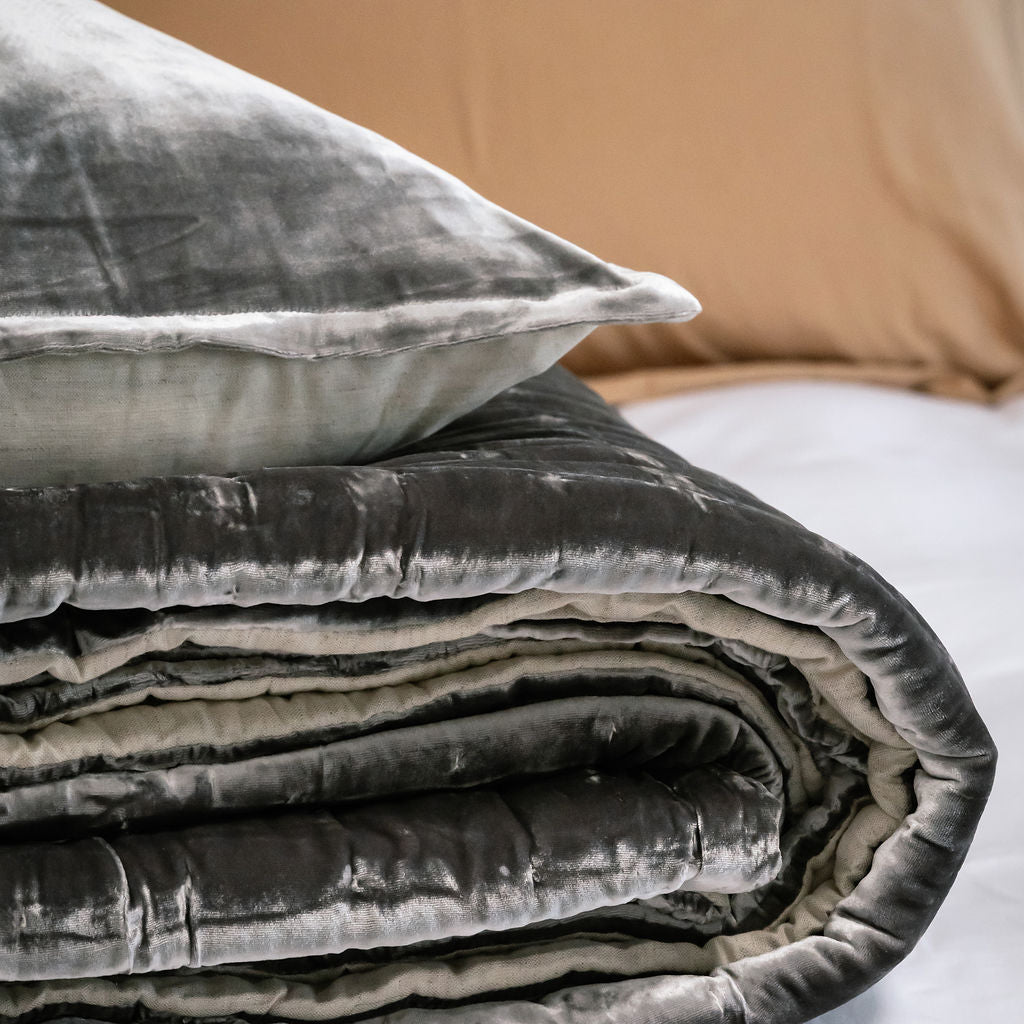 Slate Grey Silk Velvet Cushion