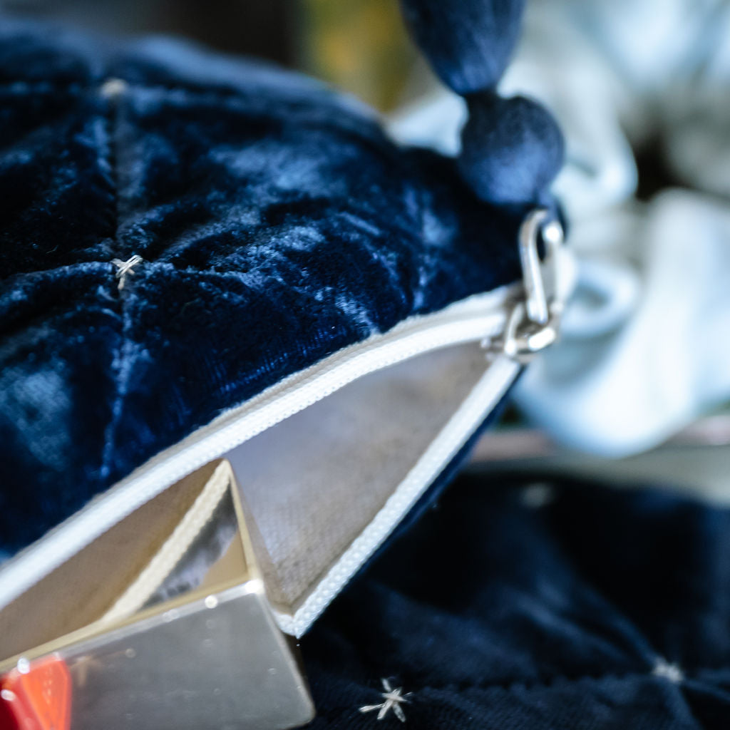 Oxford Blue Silk Velvet Pouches
