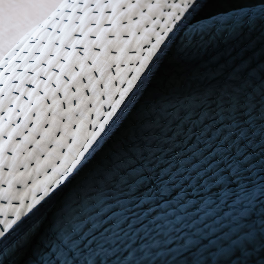 Haven Navy Cotton Kantha Stitch Comforter