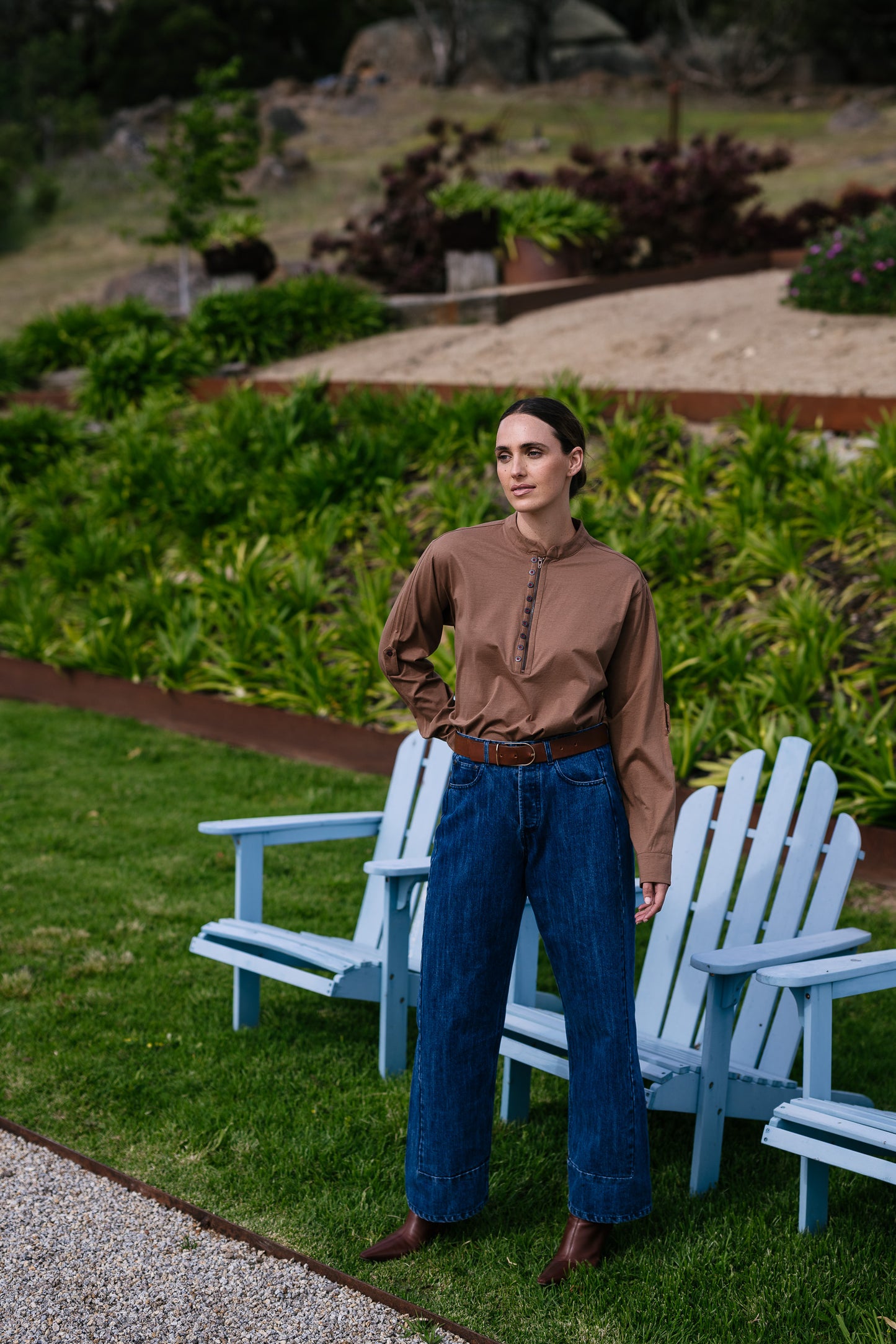 M.A. Dainty Drills Tan Cotton Top