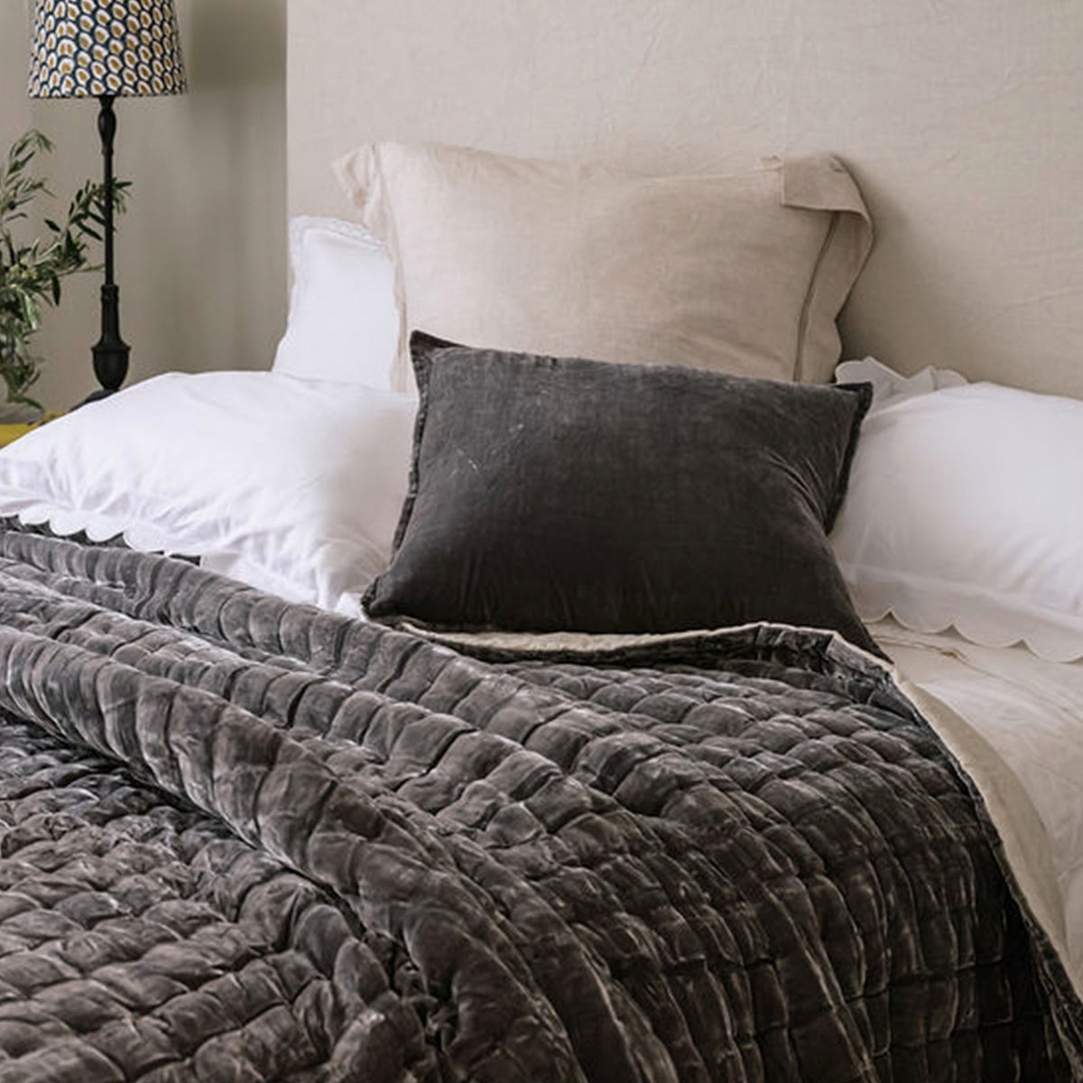 Nickel Grey Silk Velvet Cushion Cover