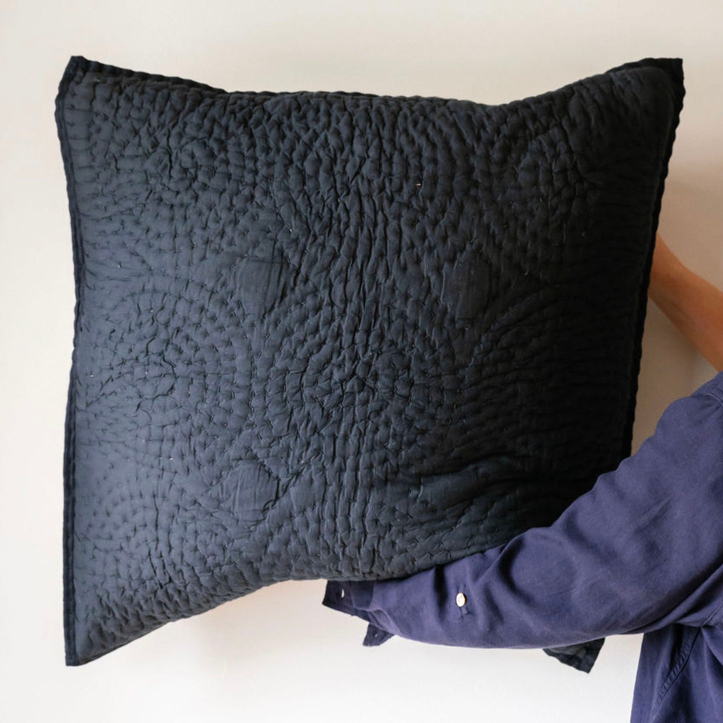 Haven Navy Cotton Kantha Stitch Euro Cover