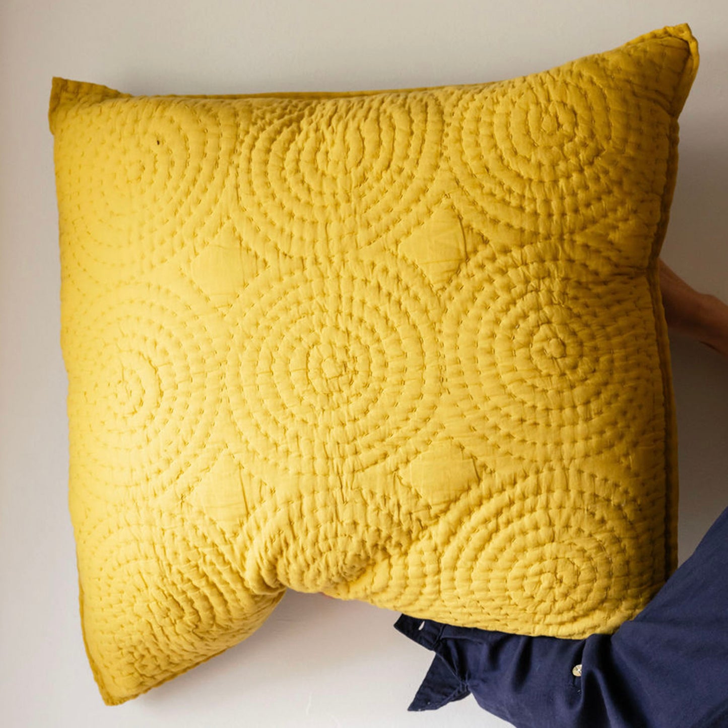 Haven Citrine Cotton Kantha Stitch Euro Cover