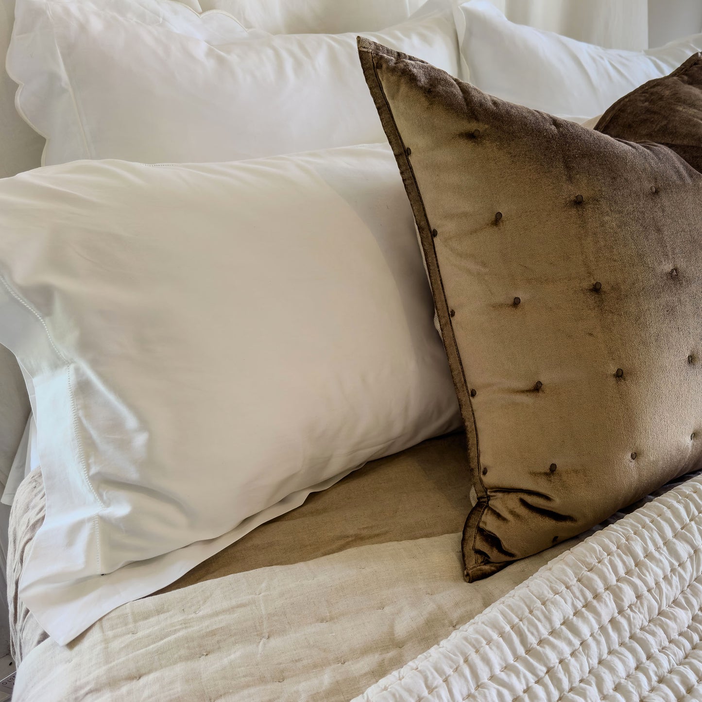 Belle Hemstitched Pearl 600TC Cotton Sateen Pillowcases