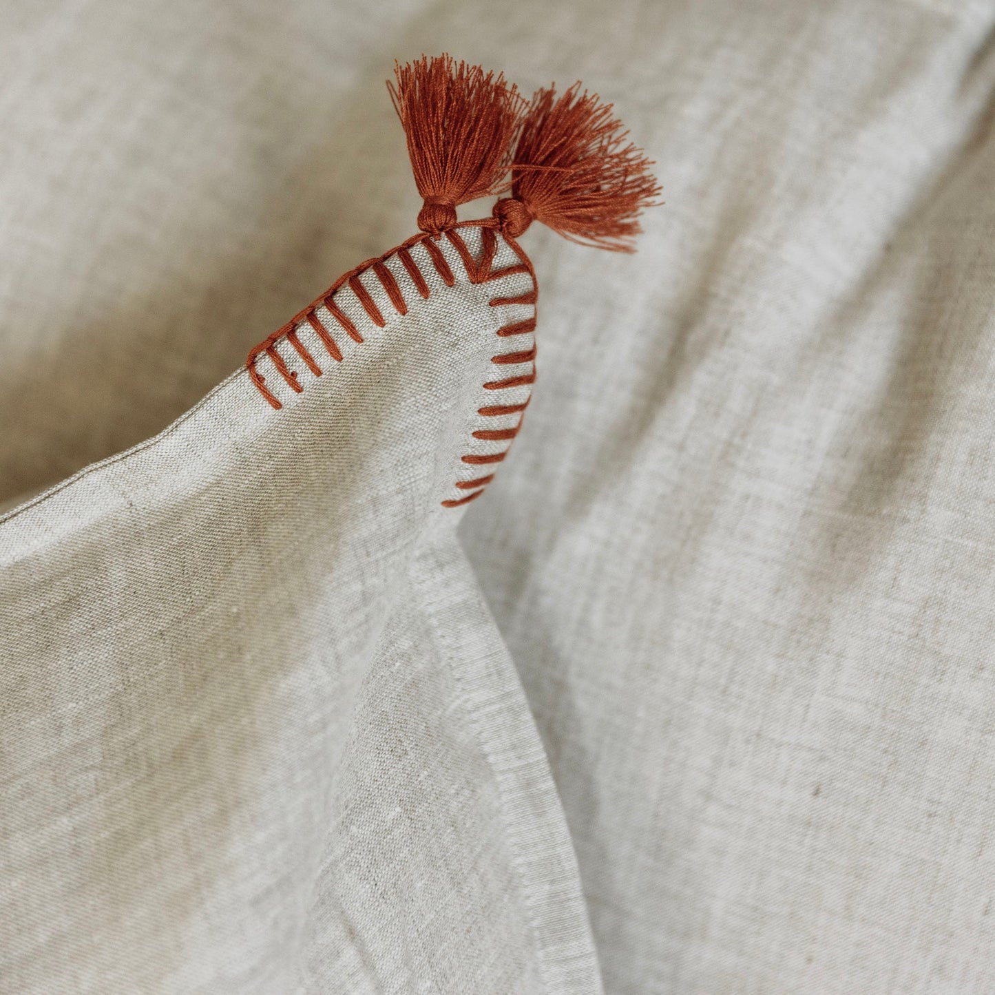 Rust Hand Stitched Linen Lumbar Cushion