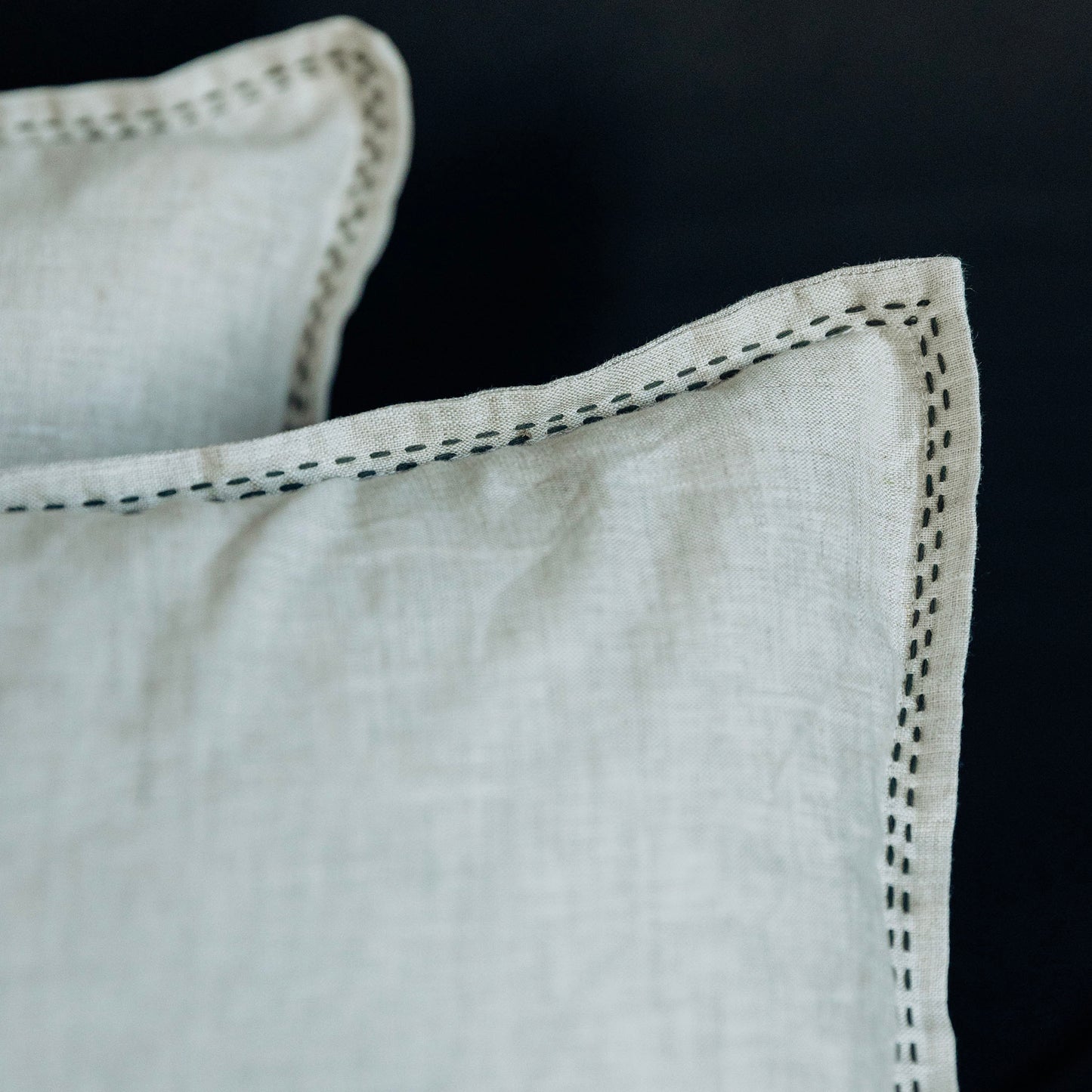 Long Linen Khaki Hand Stitched Lumbar Cushion