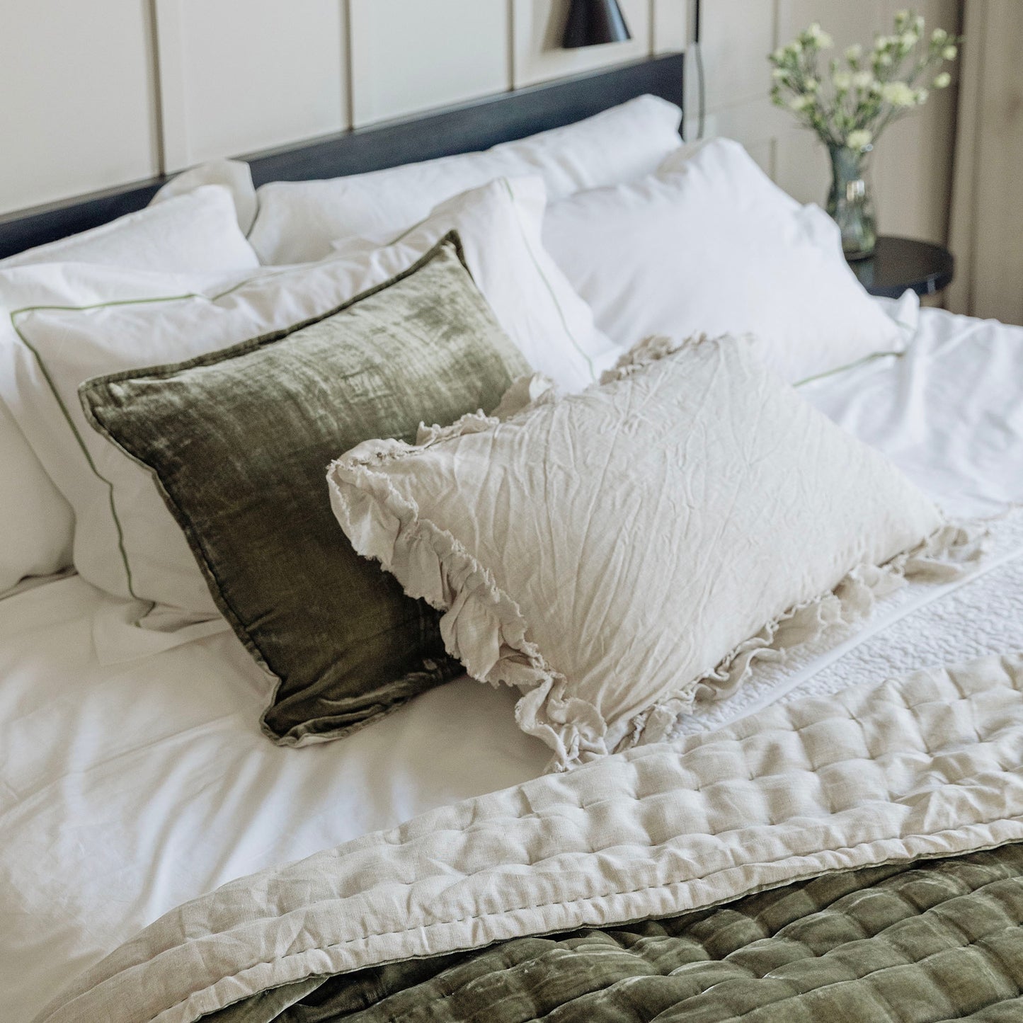 Isle Ruffled Natural Linen Lumbar Cushion