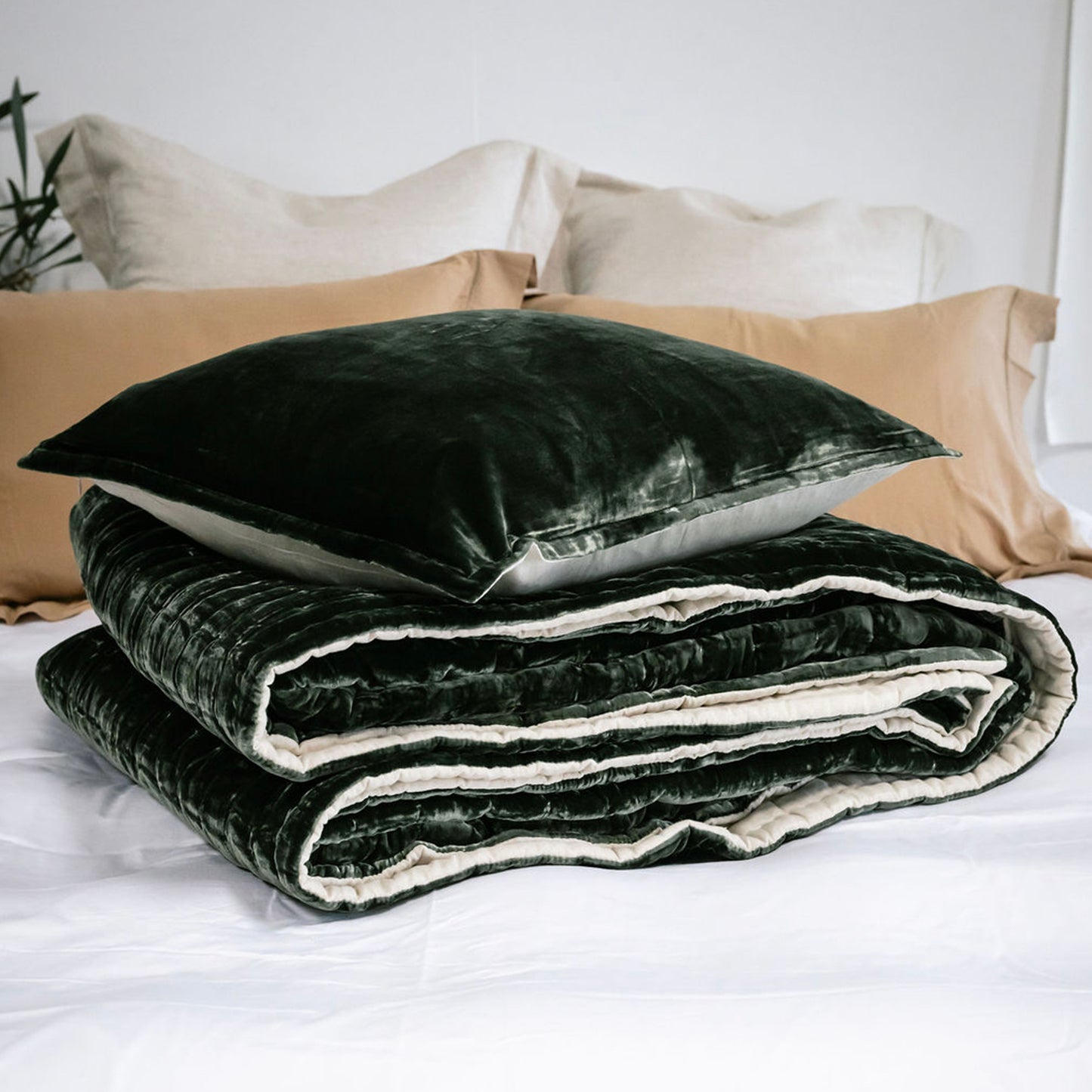 Seaweed Green Silk Velvet Cushion