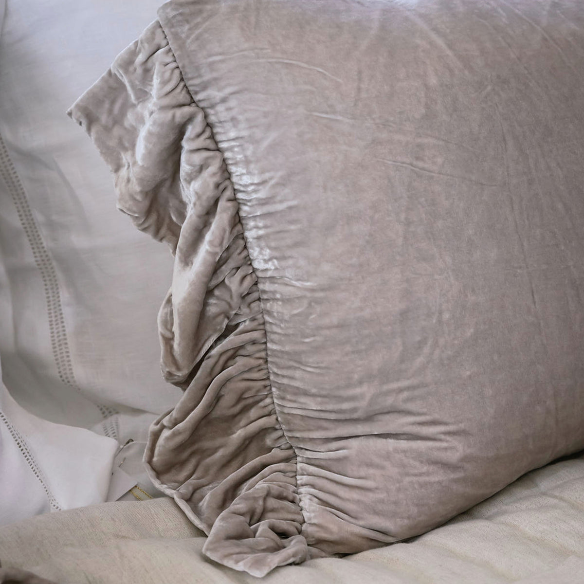 Pearl Silk Velvet Frilled Lumbar Cushion