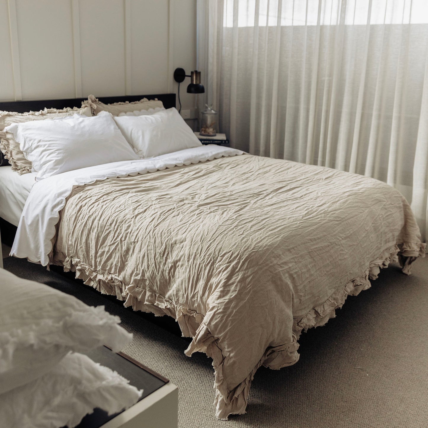 Isle Stone Ruffled Linen Duvet Covers
