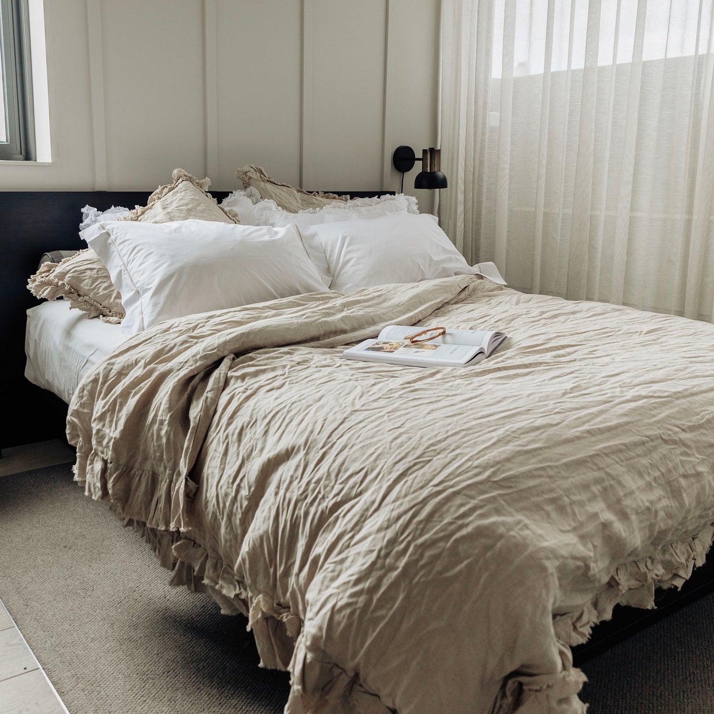 Isle Stone Ruffled Linen Duvet Covers
