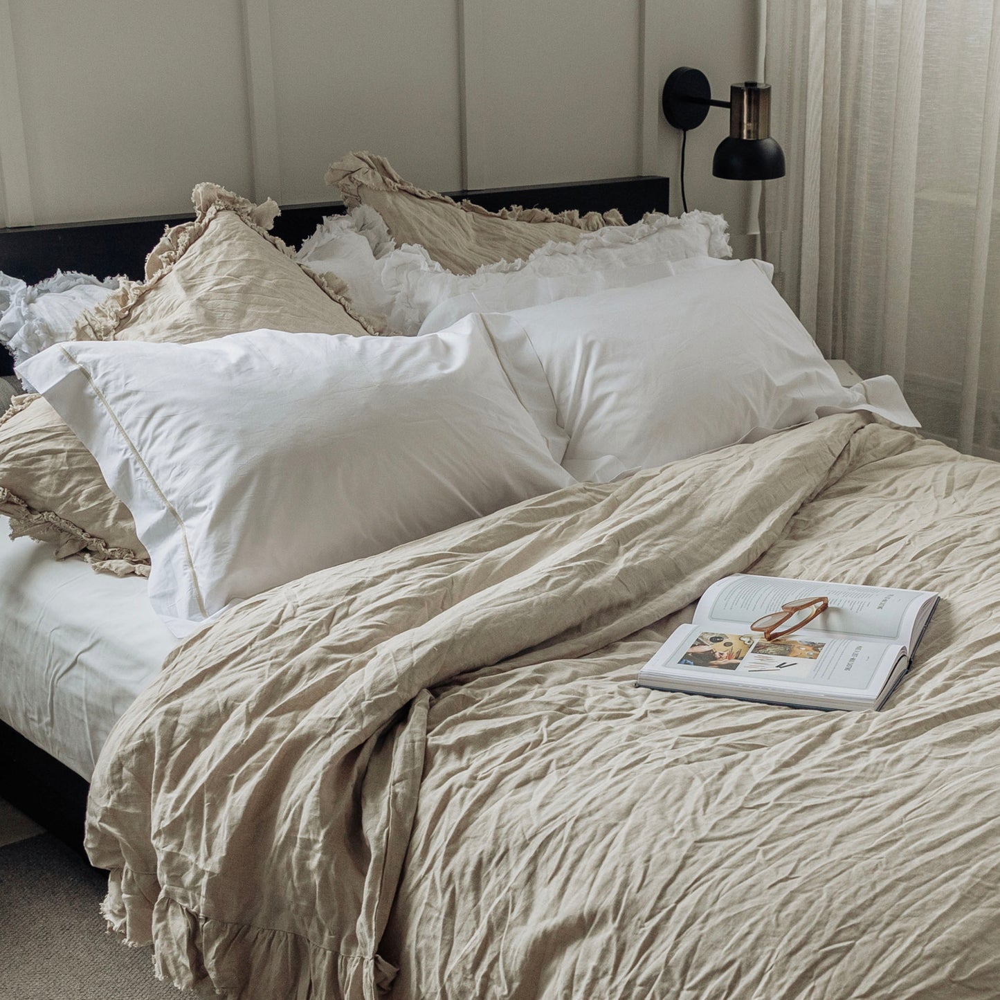Isle Stone Ruffled Linen Duvet Covers