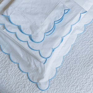 Scalloped Edge Cotton Sheet Sets - Blue