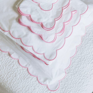 Scalloped Edge Cotton Sheet Sets - Pink