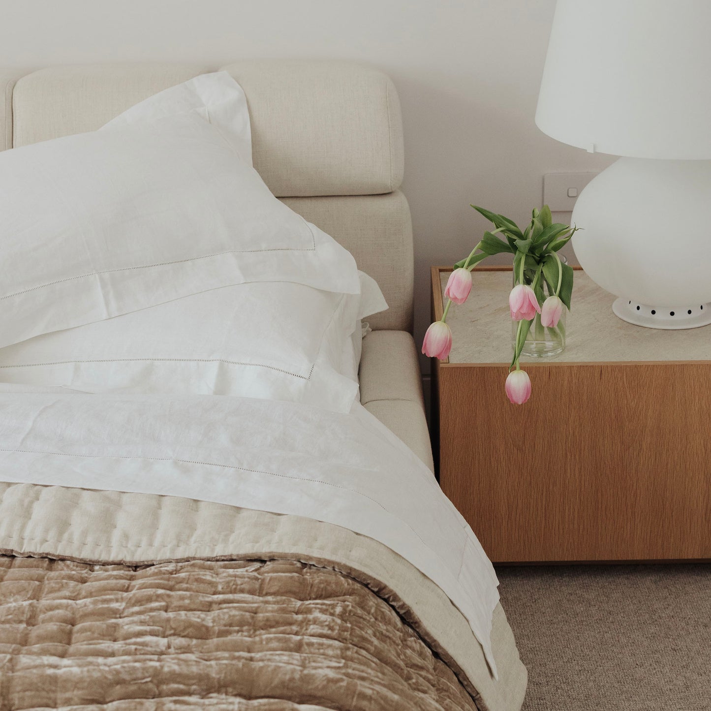 Bask Hemstitched White Linen Sheet Set
