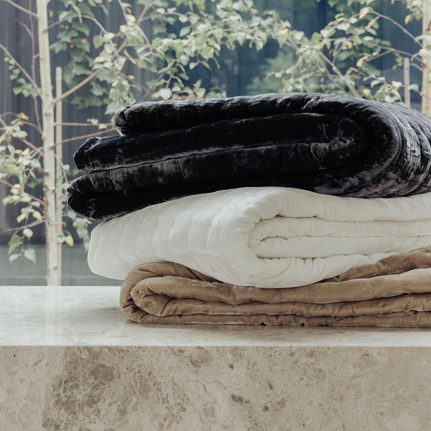 Tempt Antique White Silk Velvet Throw