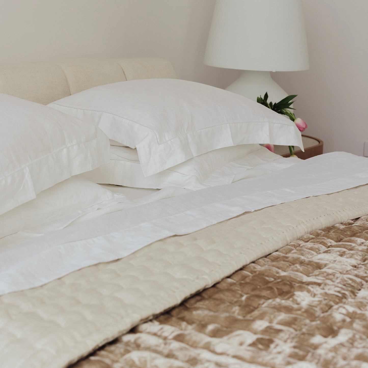Bask Hemstitched White Linen Sheet Set