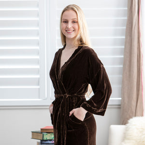 Karmen Silk Velvet Kimono Jacket - Chocolate