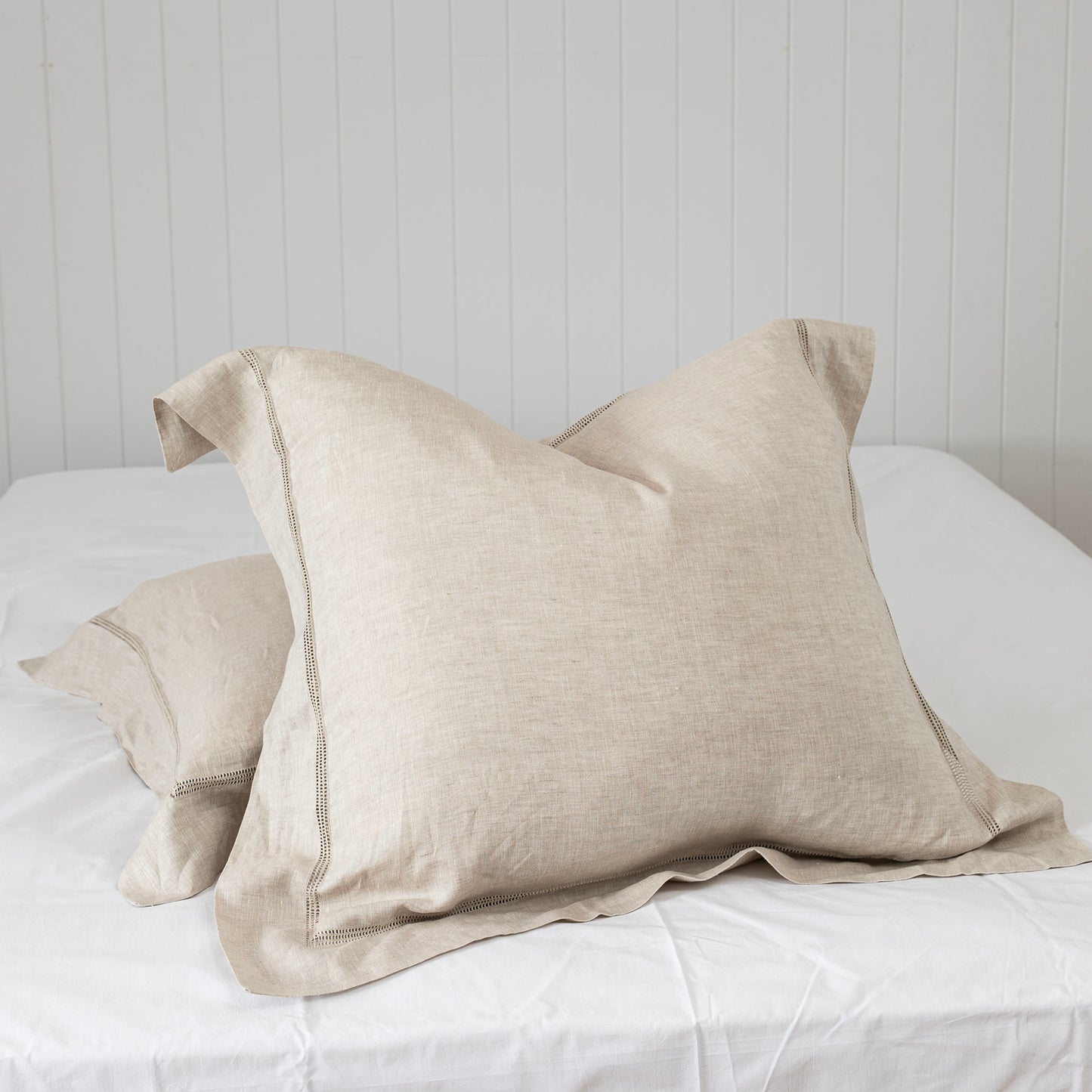 Bask Hemstitched Natural Linen Euro Covers