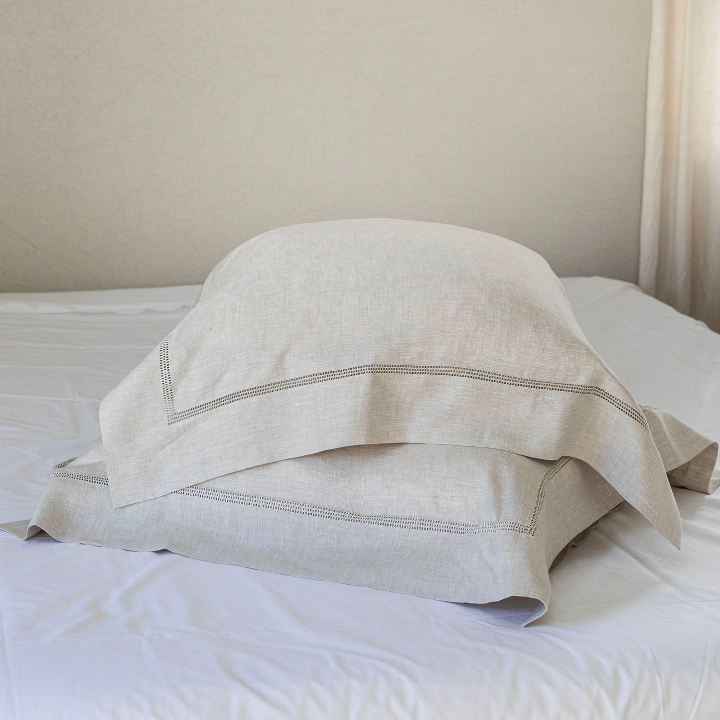 Bask Hemstitched Natural Linen Euro Covers