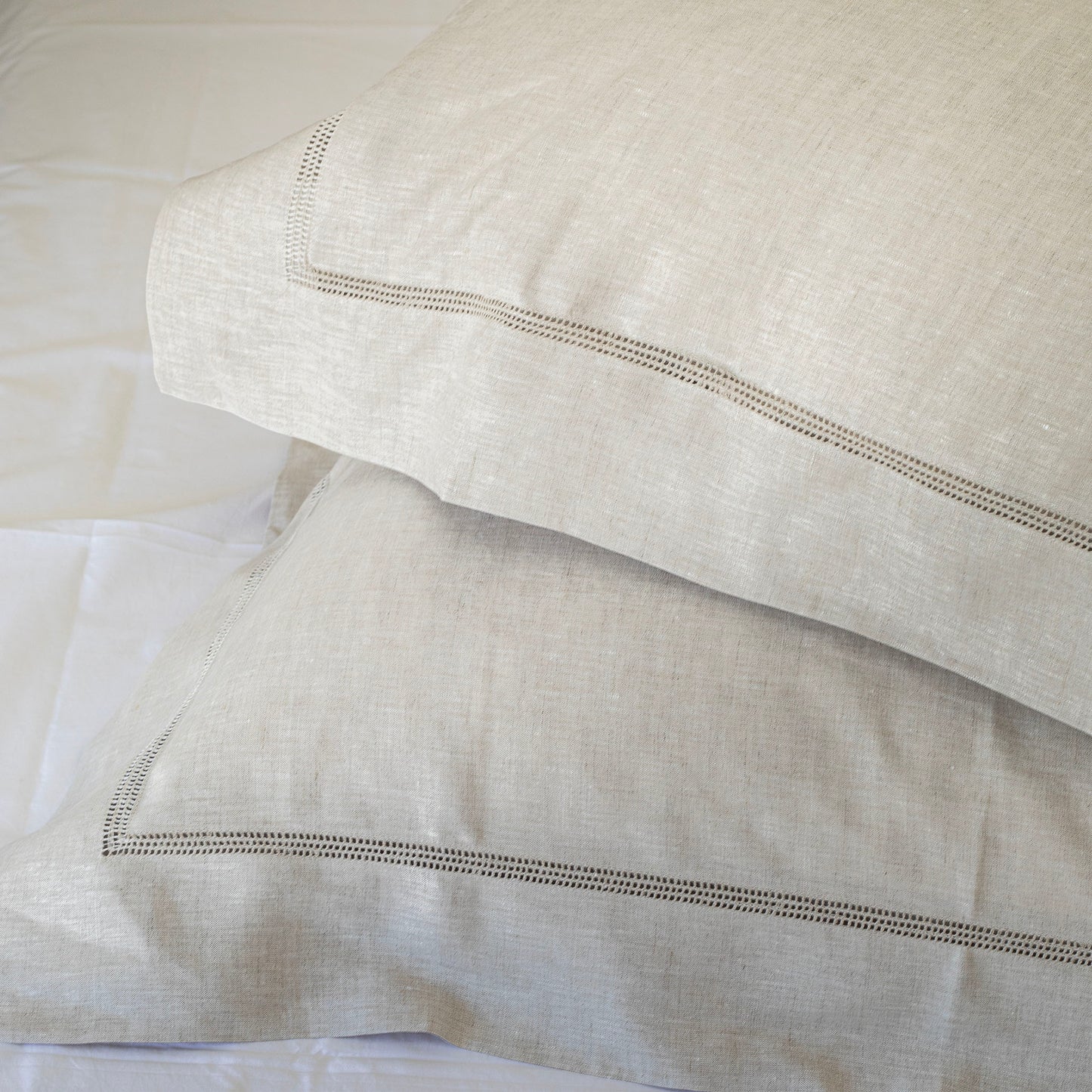 Bask Hemstitched Natural Linen Euro Covers