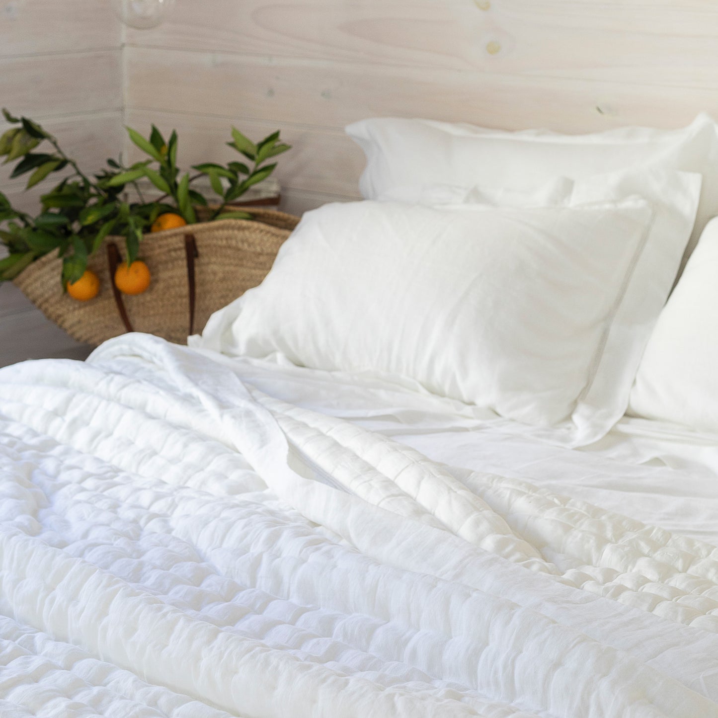 Bask Hemstitched White Linen Pillowcases