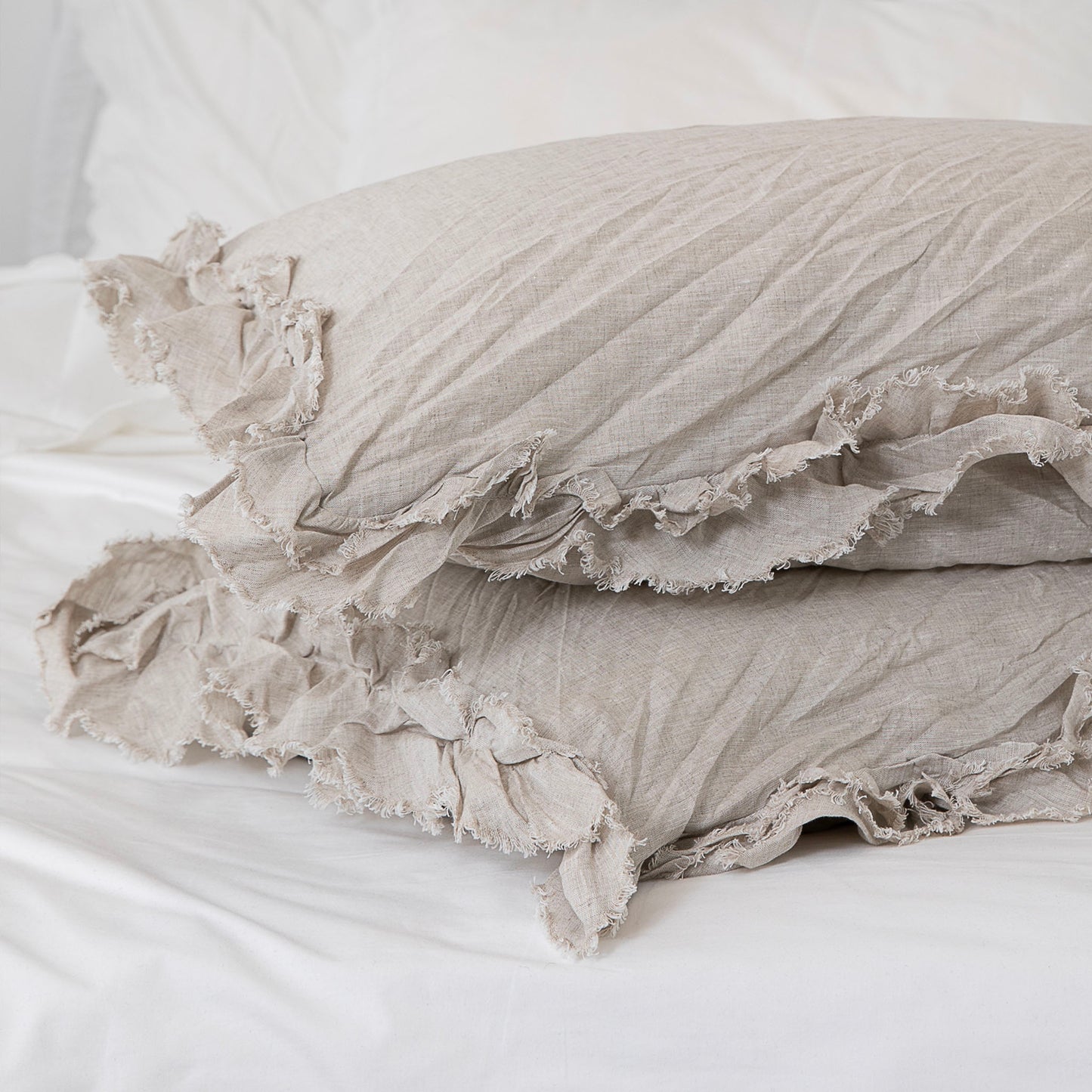 Isle Ruffled Natural Linen Euro Covers