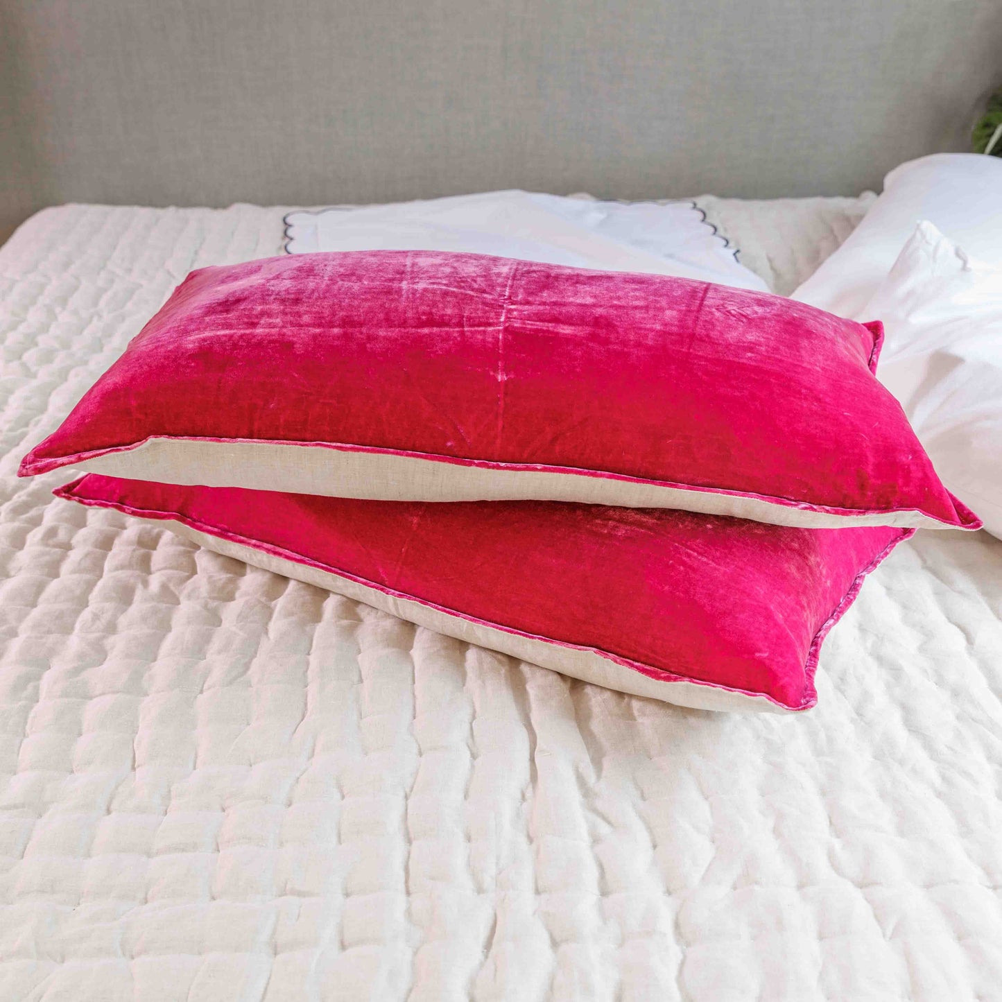 Long Magenta Silk Velvet Lumbar Cushion